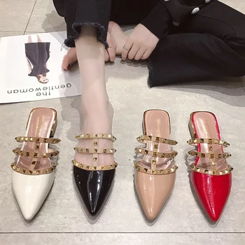 Leather Women Mules Summer 2019 Sexy Rivet Pointed Toe Slippers Square Heel Strap Women Shoes Slippers Slides Lady Sandals
Leather Women Mules Summer 2019 Sexy Rivet Pointed Toe Slippers Square Heel Strap Women Shoes Slippers Slides Lady Sandals