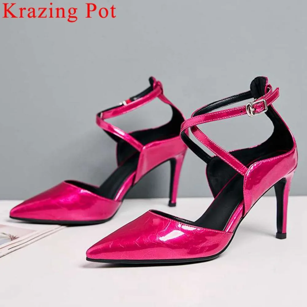 Krazing Pot real cow leather buckle strap stiletto 8.5cm heels sexy girls dress wedding pointed toe elegant runway sandals L18
Krazing Pot real cow leather buckle strap stiletto 8.5cm heels sexy girls dress wedding pointed toe elegant runway sandals L18