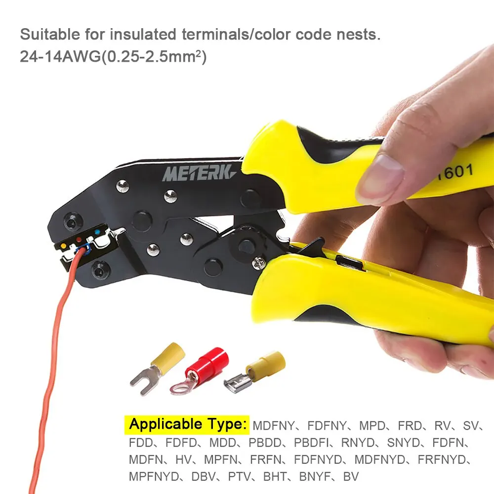 Meterk Professional multitool Wire Crimper Engineering Ratchet Terminal Crimping Pliers JX-02C 0.25-2.5mm2 Insulated Terminals