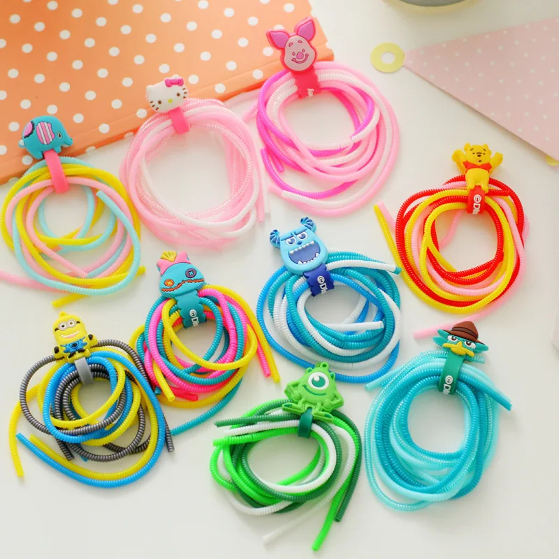 Lovely Cartoon USB Charger Cable Winder Spiral Cord protector For iphone 5 6 6s 7 7plus cable protector