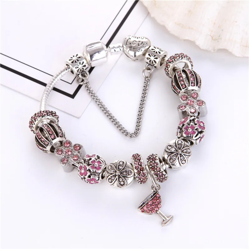 High Quality Pink crystal Rhinestone Beads Winebowl Pendant Charms Noble Pretty Pandora Bracelet For Women/Gril gift jewelry
High Quality Pink crystal Rhinestone Beads Winebowl Pendant Charms Noble Pretty Pandora Bracelet For Women/Gril gift jewelry