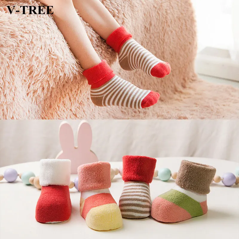 Image V TREE Winter Children Socks Thicken Baby Girl Socks 4 Pairs lot Seamless Socks Toddler Socks Boys