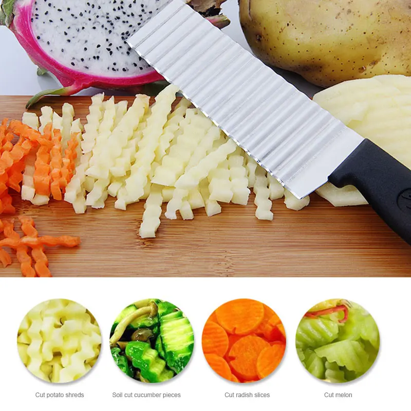 Potato Crinkle Cutter Stainless Steel Serrated Slicing Fruits Vegetable Chip Wave Cut Chopper Kitchen Accessories MJJ88
Potato Crinkle Cutter Stainless Steel Serrated Slicing Fruits Vegetable Chip Wave Cut Chopper Kitchen Accessories MJJ88
