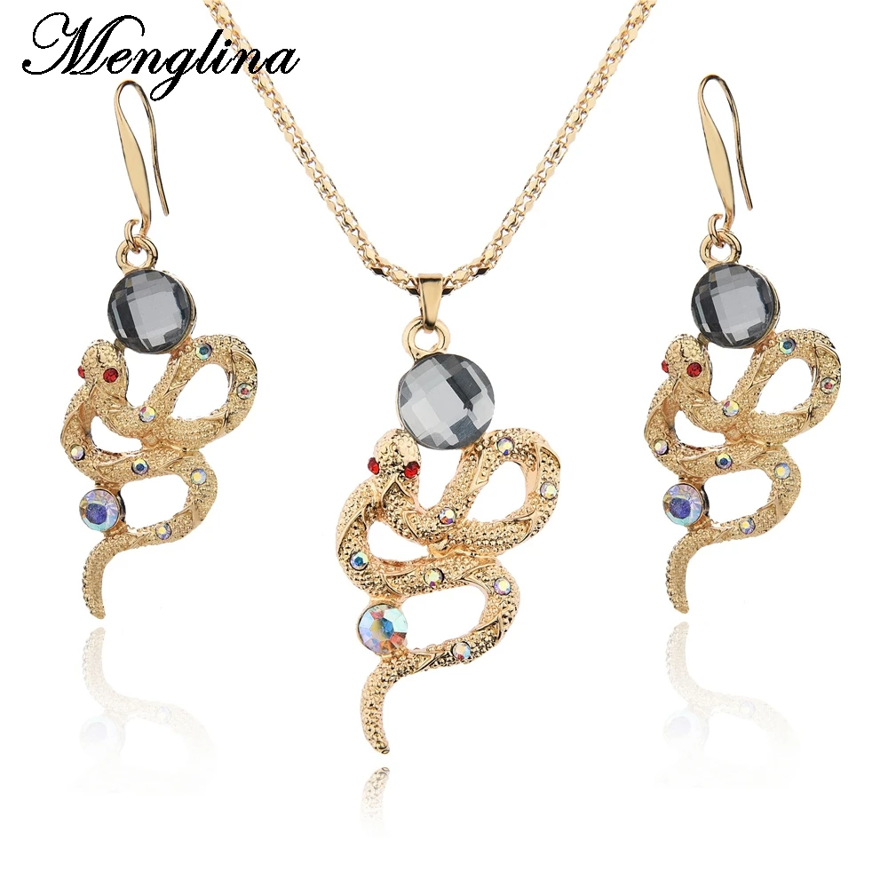 Menglina Fashion Metal Snake Necklace and Earrings Women Jewelry Set Gold Color Plated Crystal Snake Pendant Parure Bijoux Femme
Menglina Fashion Metal Snake Necklace and Earrings Women Jewelry Set Gold Color Plated Crystal Snake Pendant Parure Bijoux Femme