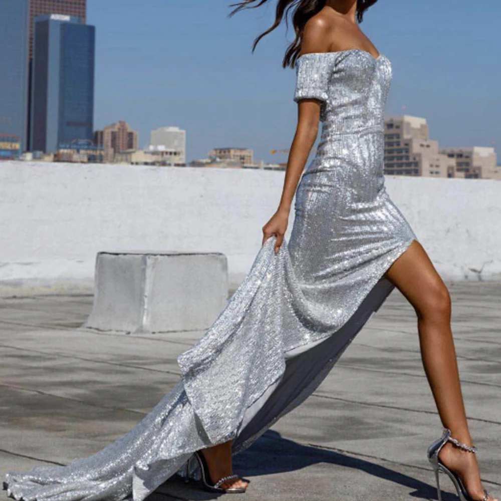Slash Neck Silver Sequined Floor Length Dresses Off The Shoulder Bodycon Maxi Dress Night Evening Party Maxi Dress
Slash Neck Silver Sequined Floor Length Dresses Off The Shoulder Bodycon Maxi Dress Night Evening Party Maxi Dress