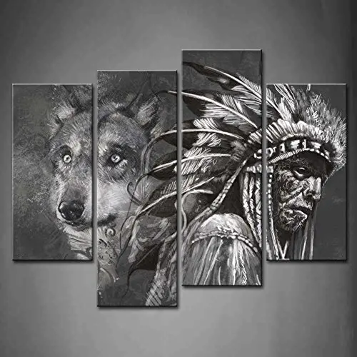4 Panels Framed Lions and people Painting Canvas Wall Art Picture Home Decoration Living Room Print Modern Painting/ | Дом и сад
