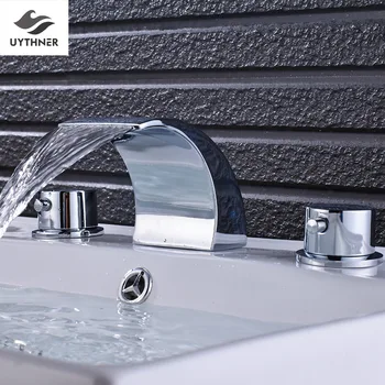 Uythner Newly Solid Brass C Style Three Sets Two Handle Three Hole Bathroom Basin Faucet Mixer Tap 
Uythner Newly Solid Brass C Style Three Sets Two Handle Three Hole Bathroom Basin Faucet Mixer Tap
