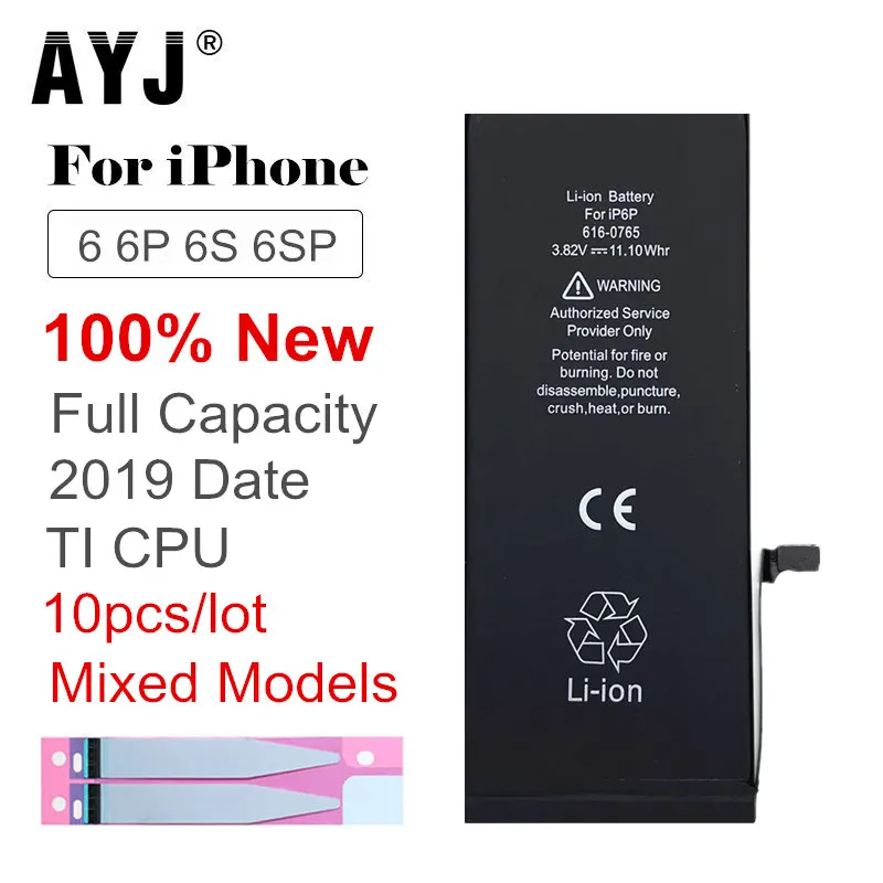 10pcs/lot 2019 AYJ AAAAA Quality Battery for iPhone 6 6S Plus Battery TI CPU Protection Replacement Real Capacity Cobalt Sticker
10pcs/lot 2019 AYJ AAAAA Quality Battery for iPhone 6 6S Plus Battery TI CPU Protection Replacement Real Capacity Cobalt Sticker
