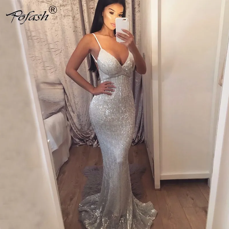 POFASH Fashion Summer Dress Sexy Backless Spaghetti Strapless Deep V Neck Dress Women Silver Party Maxi Long Gown Dress
POFASH Fashion Summer Dress Sexy Backless Spaghetti Strapless Deep V Neck Dress Women Silver Party Maxi Long Gown Dress