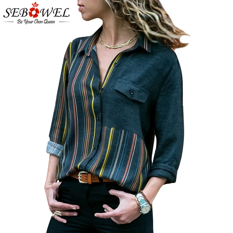 SEBOWEL Colorblock Long Sleeve Striped Blouse Shirts Woman Fashion Spring Autumn 2019 Female Patchwork High Low Blouses Shirt
SEBOWEL Colorblock Long Sleeve Striped Blouse Shirts Woman Fashion Spring Autumn 2019 Female Patchwork High Low Blouses Shirt