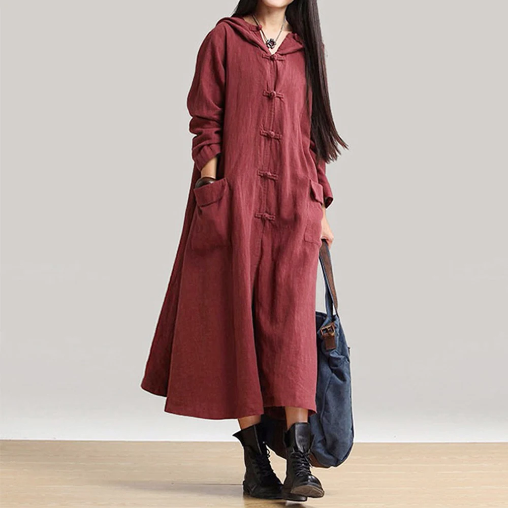 Plus Size Loose Hooded Maxi Dress Women Vintage Long Sleeve Cotton Linen Winter Dresses Female Boho Pockets Robe Dress Vestido
Plus Size Loose Hooded Maxi Dress Women Vintage Long Sleeve Cotton Linen Winter Dresses Female Boho Pockets Robe Dress Vestido