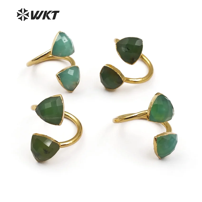 

WT-R317 Wholesale Natural Chrysoprase Stone In Triangle Shape Faceted Green Stone With Gold Trim For Women Dainty Ring Jewelry