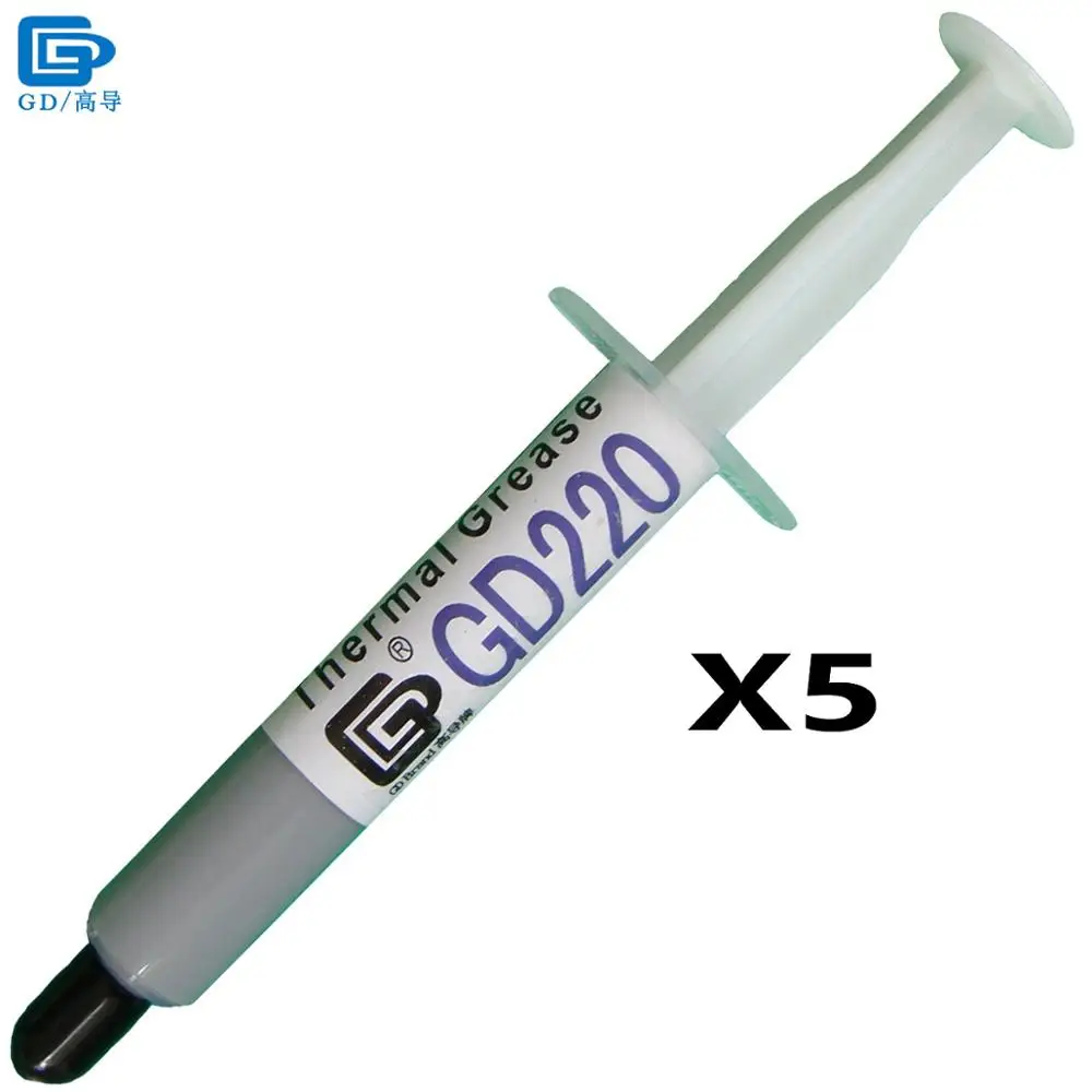 GD Brand Thermal Conductive Paste Grease Silicone GD220 Heat Sink Compound Plaster 5 Pieces Net Weight 3 Grams Gray For CPU SY3
GD Brand Thermal Conductive Paste Grease Silicone GD220 Heat Sink Compound Plaster 5 Pieces Net Weight 3 Grams Gray For CPU SY3