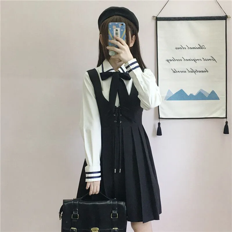 JK Pleated Dress Sets 2019 Women Two Piece Suits Japanese Lolita Kawaii 2 Pcs Suits Student Shirts +Strap Dress Vintage Two Sets
JK Pleated Dress Sets 2019 Women Two Piece Suits Japanese Lolita Kawaii 2 Pcs Suits Student Shirts +Strap Dress Vintage Two Sets