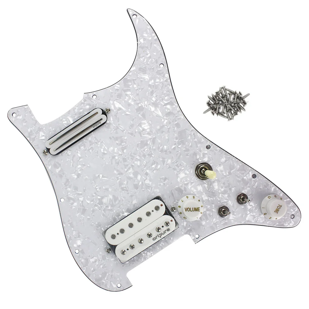4Ply White Pearl OriPure Guitar Pickup Pickguard SH Loaded Pickguard Set with Alnico 5 Humbucker Pickup for Electric Guitar Part