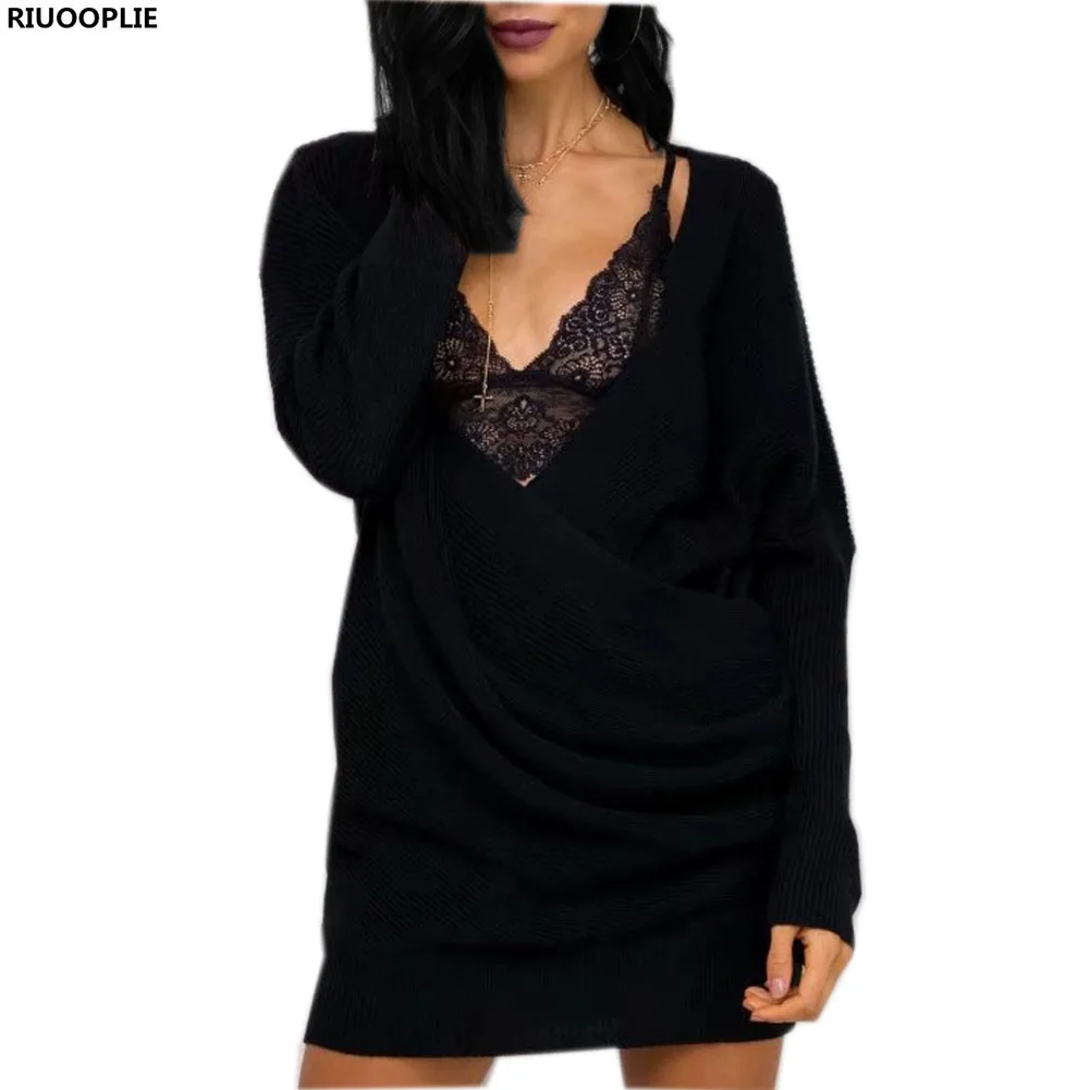 RIUOOPLIE Women V Neck Cross Knitting Sweater Dress Long Sleeve Pullover Casual Jumper
RIUOOPLIE Women V Neck Cross Knitting Sweater Dress Long Sleeve Pullover Casual Jumper