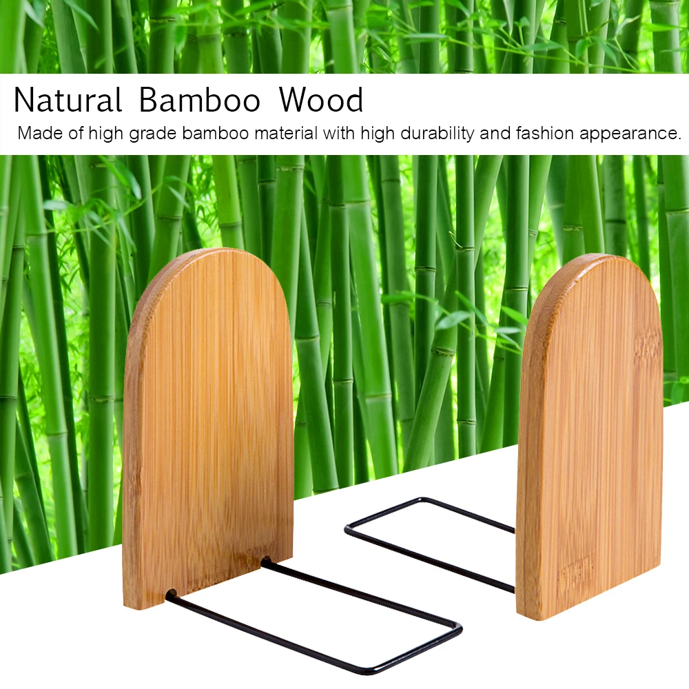 Decdeal Simple Bamboo Nature Wood Book Stand Bookends Book Ends Shelf Shelves Holder Log color Bamboo Book Rack Books Holder Bookend Wall Shelves Book Storage Floating Shelf for Book 