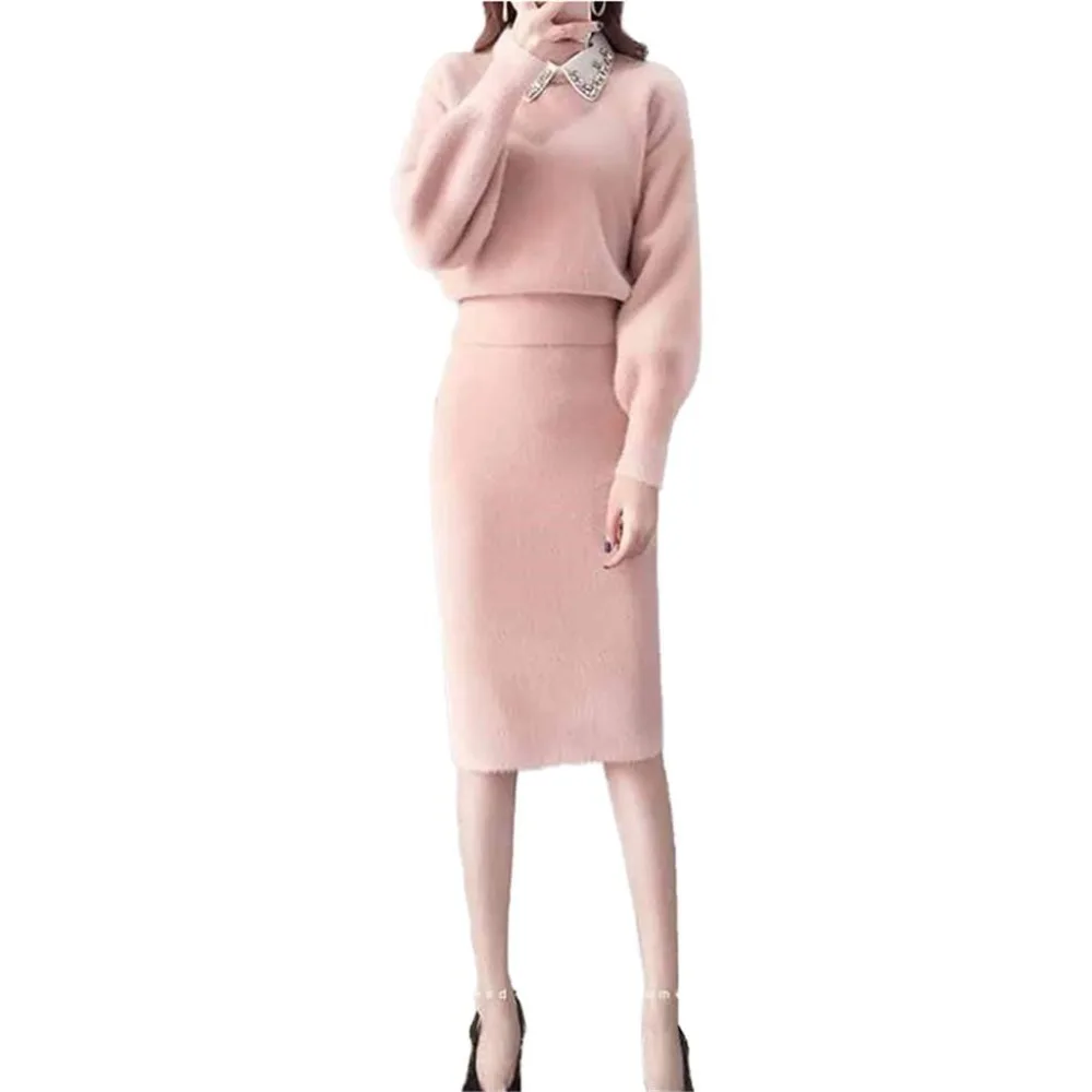 Women 2019 Spring Autumn Elegant Faux Mink Cashmere Knitted Suits Female Lantern Sleeve Tops + Slim Bodycon Skirt 2pcs Sets V723
Women 2019 Spring Autumn Elegant Faux Mink Cashmere Knitted Suits Female Lantern Sleeve Tops + Slim Bodycon Skirt 2pcs Sets V723
