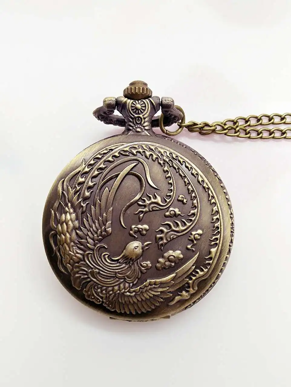 Retro Chinese Style Phoenix Pocket Watch With Necklace Chain Bronze Free Shipping P3856 | Наручные часы