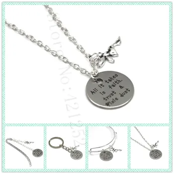 12pcs/lot All it takes is faith, trust & pixie dust necklace bracelet keyring bookmark Peter Pan Sprite Bridesmaid necklace
12pcs/lot All it takes is faith, trust & pixie dust necklace bracelet keyring bookmark Peter Pan Sprite Bridesmaid necklace