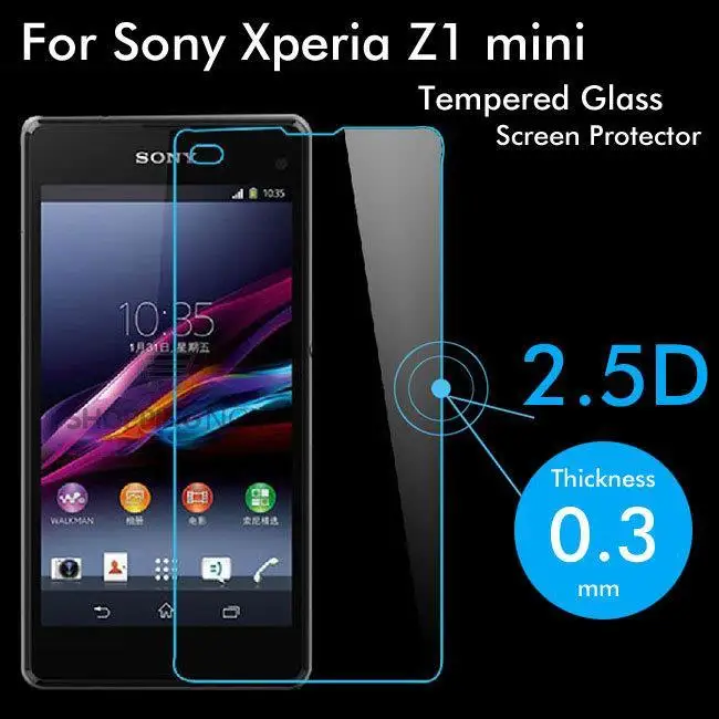 Защитное стекло для Sony Xperia Z1 Compact mini M51W закаленное 9H 2.5D взрывозащищенное |