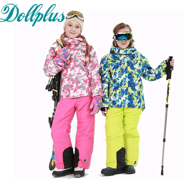 Image New Russian Winter Girls Ski Suit Windproof Girls Ski Jacket+Bib Pants 2 pcs Children Snow Ski Suit for 6 16Years