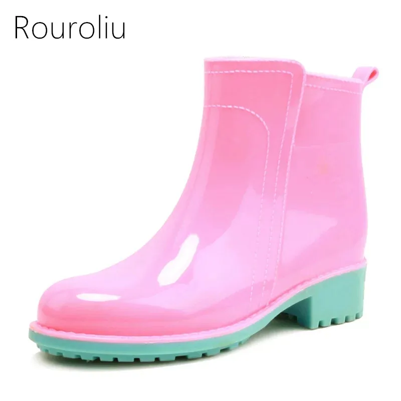 Rouroliu Women Fashion Flat Heels Ankle Rainboots Waterproof Short Jelly Colors Rain Boots Water Shoes Woman Wellies TS191
Rouroliu Women Fashion Flat Heels Ankle Rainboots Waterproof Short Jelly Colors Rain Boots Water Shoes Woman Wellies TS191