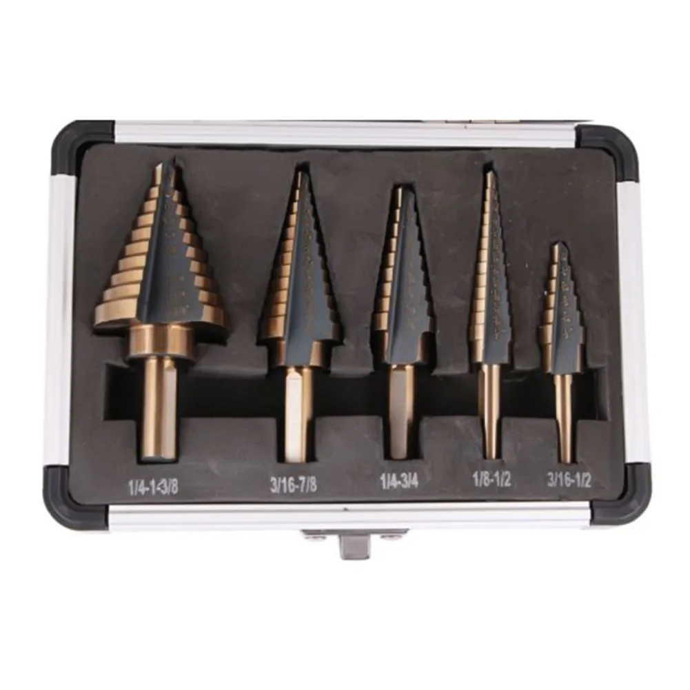 5pcs/set High Speed Steel with Cobalt Step Core Drill Bits HSS Power Tools Auto Wood Metal Drilling + Aluminum Case
5pcs/set High Speed Steel with Cobalt Step Core Drill Bits HSS Power Tools Auto Wood Metal Drilling + Aluminum Case