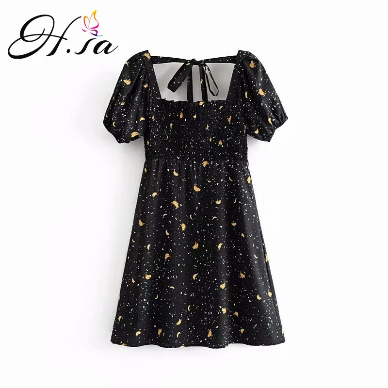 H.SA Women Summer Casual Dress Square Neck Bow Neck A-line Vestidos Knee Length Short Sleeve Banana Print Sweet Girls Robe Boho
H.SA Women Summer Casual Dress Square Neck Bow Neck A-line Vestidos Knee Length Short Sleeve Banana Print Sweet Girls Robe Boho