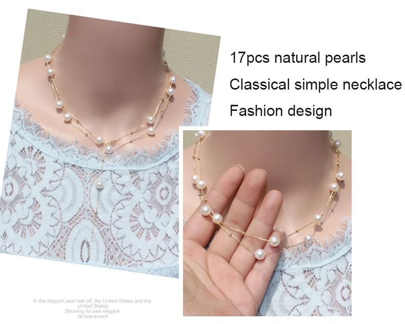 Classical 18k gold beads and pearls star family necklace choker sweater chain for women ladies Mom girls best gift in summer Classical 18k gold beads and pearls star family necklace choker sweater chain for women ladies Mom girls best gift in summer
