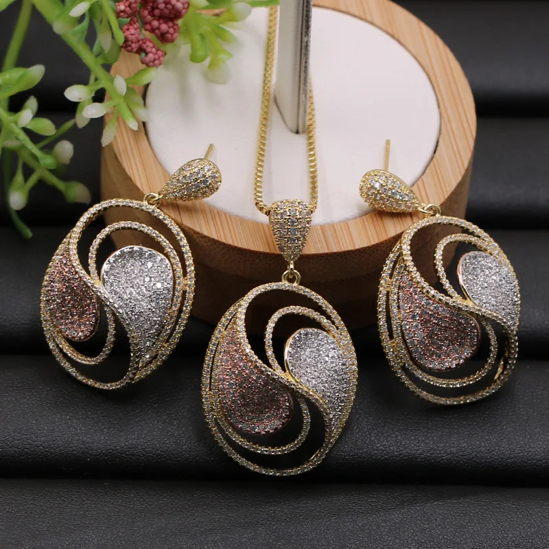 LanRuiSha Jewelry Set Exaggerated Geometry Spiral Circle Micro Paved Necklace with Earrings Anniversary Engagement Luxury Gifts
LanRuiSha Jewelry Set Exaggerated Geometry Spiral Circle Micro Paved Necklace with Earrings Anniversary Engagement Luxury Gifts