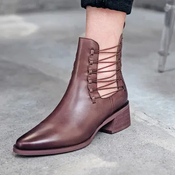 2019 Brown Vintage Leather Pointed Toe Ankle Boots Elastic Band Strappy Flat Boots European Celebrity Street Fashion Shoes Women
2019 Brown Vintage Leather Pointed Toe Ankle Boots Elastic Band Strappy Flat Boots European Celebrity Street Fashion Shoes Women
