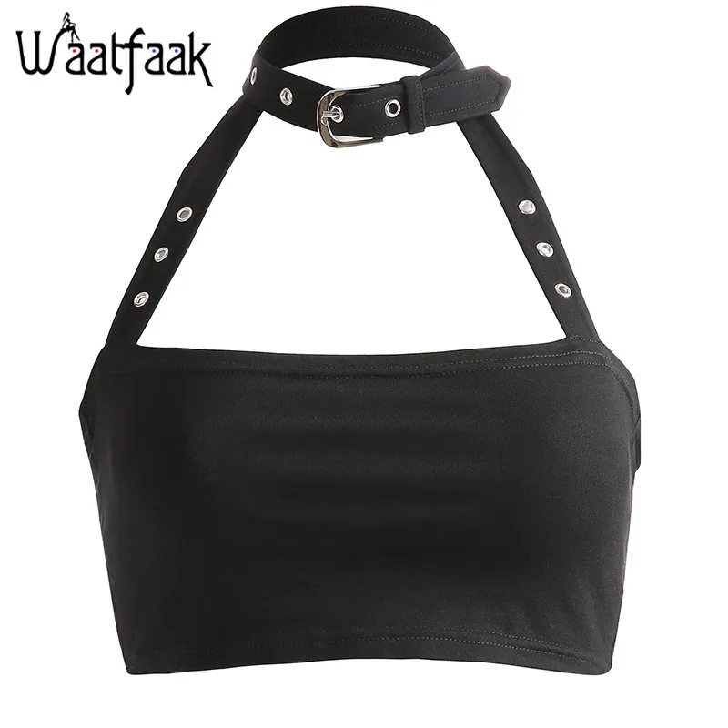 Waatfaak Pin Buckle Halter Sexy Crop Top Black Women Tank Top Backless Hole Cotton Streetwear Sleeveless Bralette crop top 2018
Waatfaak Pin Buckle Halter Sexy Crop Top Black Women Tank Top Backless Hole Cotton Streetwear Sleeveless Bralette crop top 2018