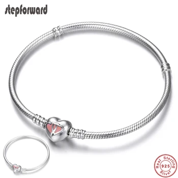 STEP FORWARD Original 925 Sterling Silver Pink Love Heart Shape Basic Clasp Snake Chain Bracelet Fashion Silver Jewelry SF540B
STEP FORWARD Original 925 Sterling Silver Pink Love Heart Shape Basic Clasp Snake Chain Bracelet Fashion Silver Jewelry SF540B