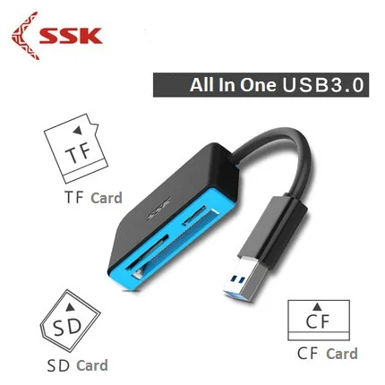 SSK SCRM330 USB3.0 All in 1 SD Card Reader Supporting SD/TF/CF Card with 5Gbps Super-speed Smart Flash Memory Card Reader
SSK SCRM330 USB3.0 All in 1 SD Card Reader Supporting SD/TF/CF Card with 5Gbps Super-speed Smart Flash Memory Card Reader