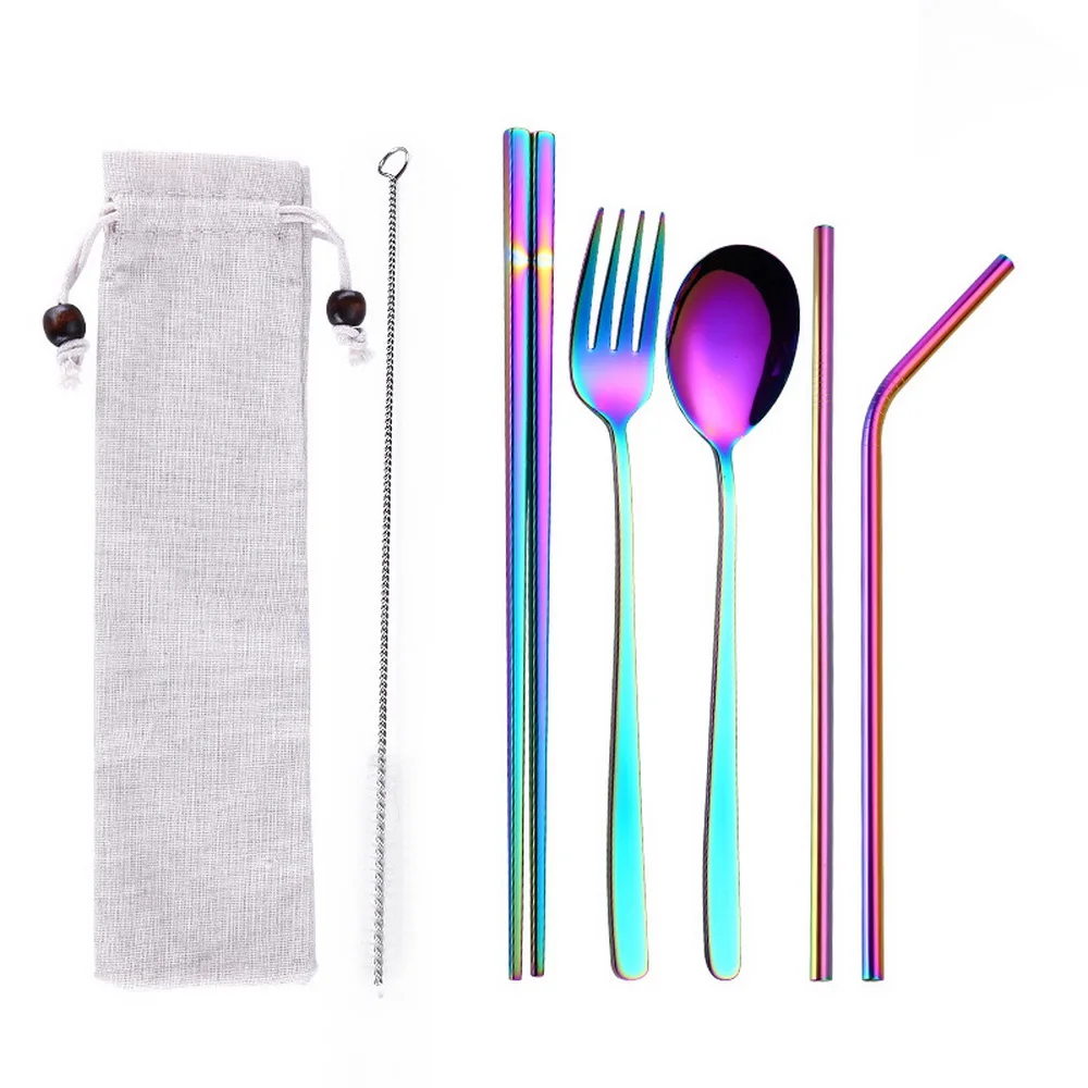 IVYSHION Portable Travel Dinneware Set 304 Stainless Steel Fork Scoop Chopsticks Straw Silverwar Set Rainbow Cutlery With Pouch
IVYSHION Portable Travel Dinneware Set 304 Stainless Steel Fork Scoop Chopsticks Straw Silverwar Set Rainbow Cutlery With Pouch