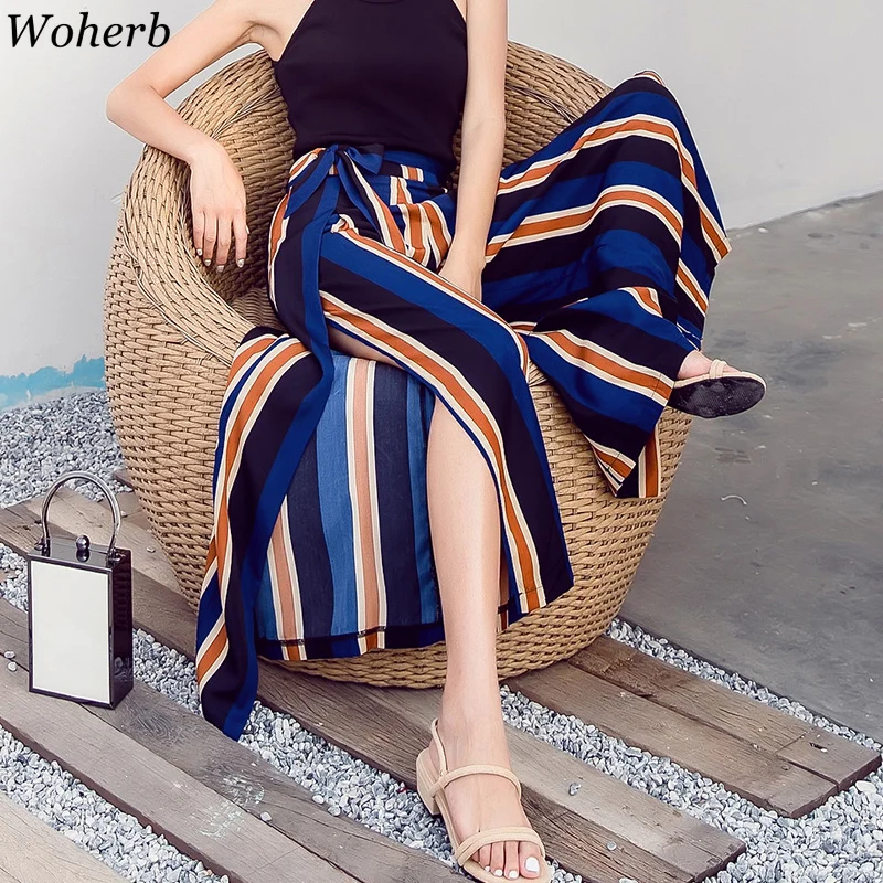 Woherb Summer Thin Side Split Chiffon Wide Leg Pants 2019 High Waist Loose Contrast Striped Bandage Pants Women Trousers 22232
Woherb Summer Thin Side Split Chiffon Wide Leg Pants 2019 High Waist Loose Contrast Striped Bandage Pants Women Trousers 22232
