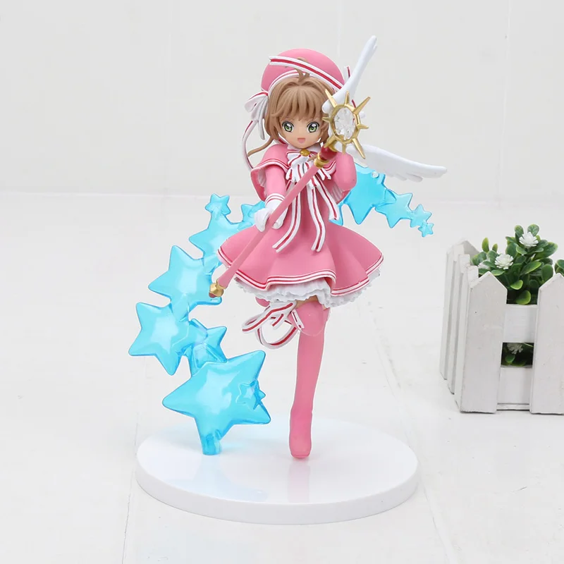 

Card Captor Sakura Figure Clear Card Kinomoto Sakura with Magic Wand Cardcaptor PVC Action Figures Toy Brinquedos 16cm