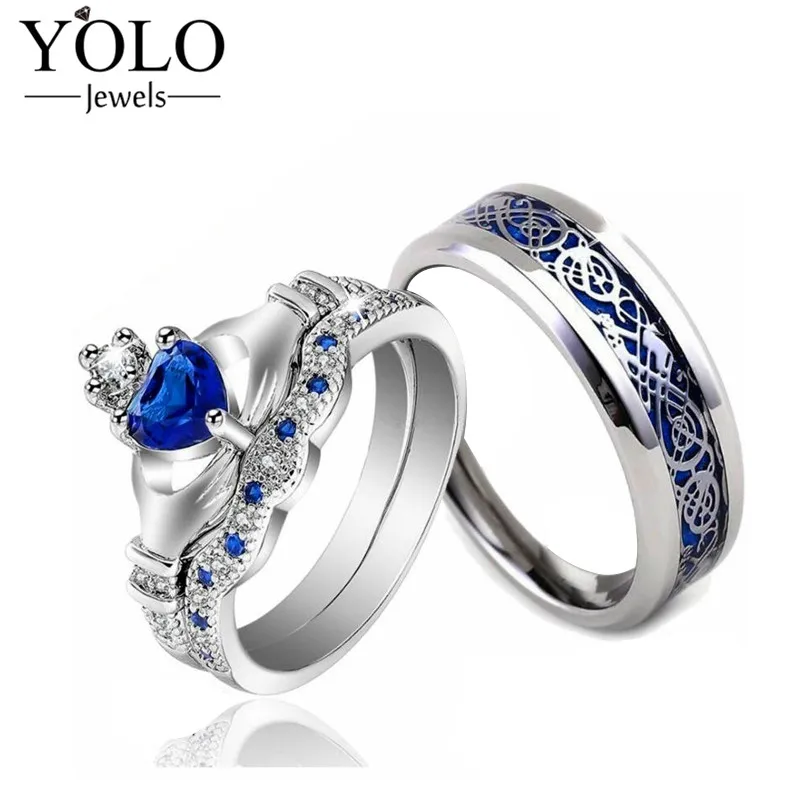 Couple Rings Blue Crown Crystal Cubic Zircon Ring Sets for Women Stainless Steel Stripe Promise Ring Band Lord of the Ring
Couple Rings Blue Crown Crystal Cubic Zircon Ring Sets for Women Stainless Steel Stripe Promise Ring Band Lord of the Ring