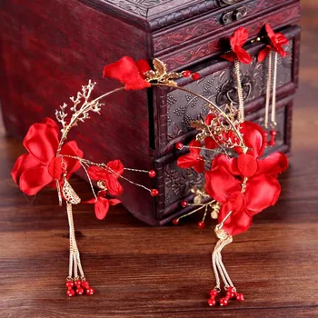 Women Girls Fashion Jewelry Chinese Red Tassels Red Flower Crystal Headband Earrings Wedding tiara Headpiece Hair Accessories LB
Women Girls Fashion Jewelry Chinese Red Tassels Red Flower Crystal Headband Earrings Wedding tiara Headpiece Hair Accessories LB