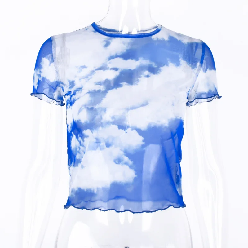 2019 Sky Printed Casual Mesh Tshirt Short Sleeve Tee Short Slim Bottoming Sexy Transparent Crop Top Summer Tops Chemise Femme
2019 Sky Printed Casual Mesh Tshirt Short Sleeve Tee Short Slim Bottoming Sexy Transparent Crop Top Summer Tops Chemise Femme