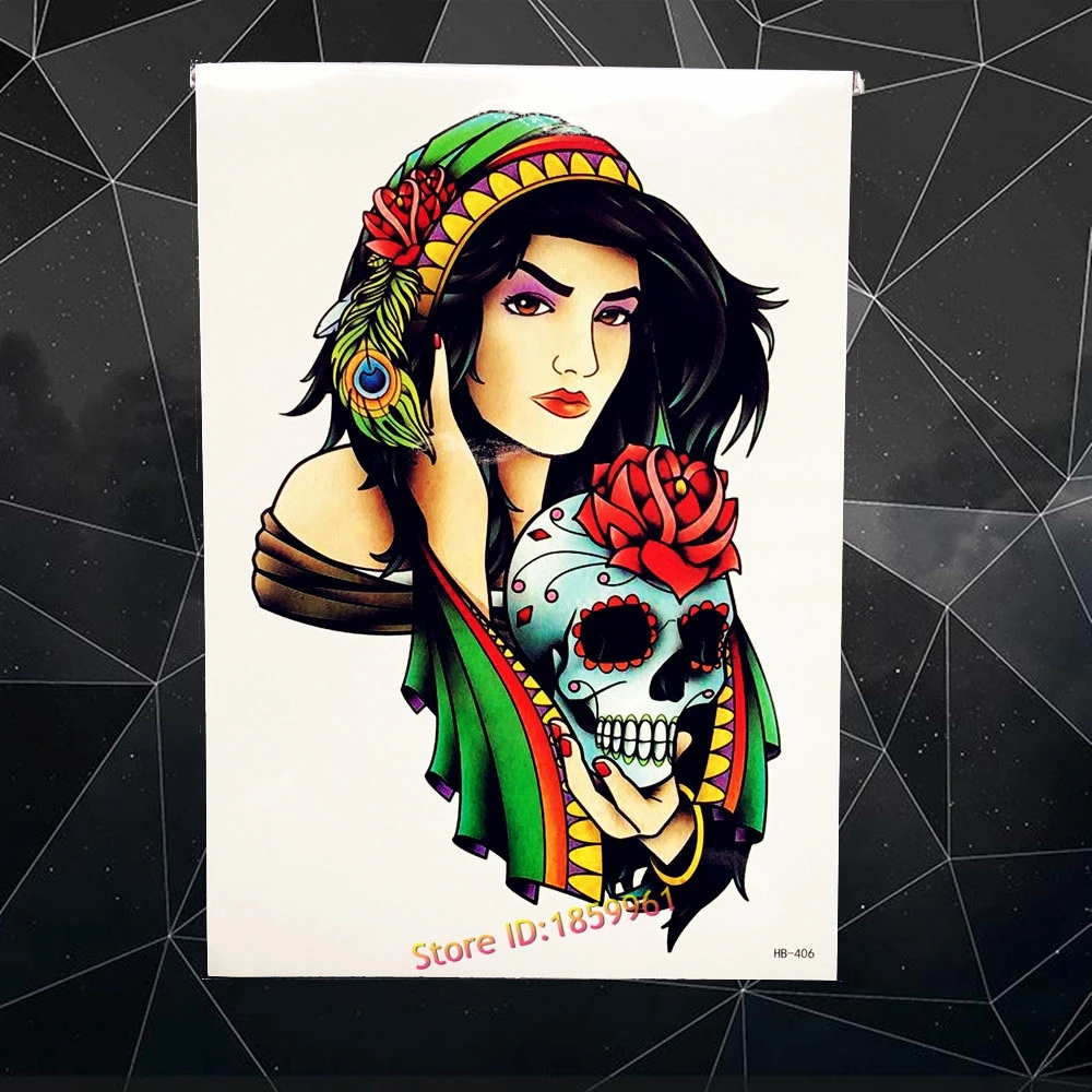 New Disposable Flash Fake Tattoo Beauty Prairie Women Skull Mask Design Waterproof Body Arm Art Temporary Tattoo Sticker AHB-406
New Disposable Flash Fake Tattoo Beauty Prairie Women Skull Mask Design Waterproof Body Arm Art Temporary Tattoo Sticker AHB-406