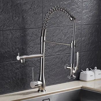 Brushed Nickel Brass Double Swivel Spout Spring Kitchen Sink Faucet Pull Out Kitchen Sink Tap Pull Down Kitchen Mixer
Brushed Nickel Brass Double Swivel Spout Spring Kitchen Sink Faucet Pull Out Kitchen Sink Tap Pull Down Kitchen Mixer