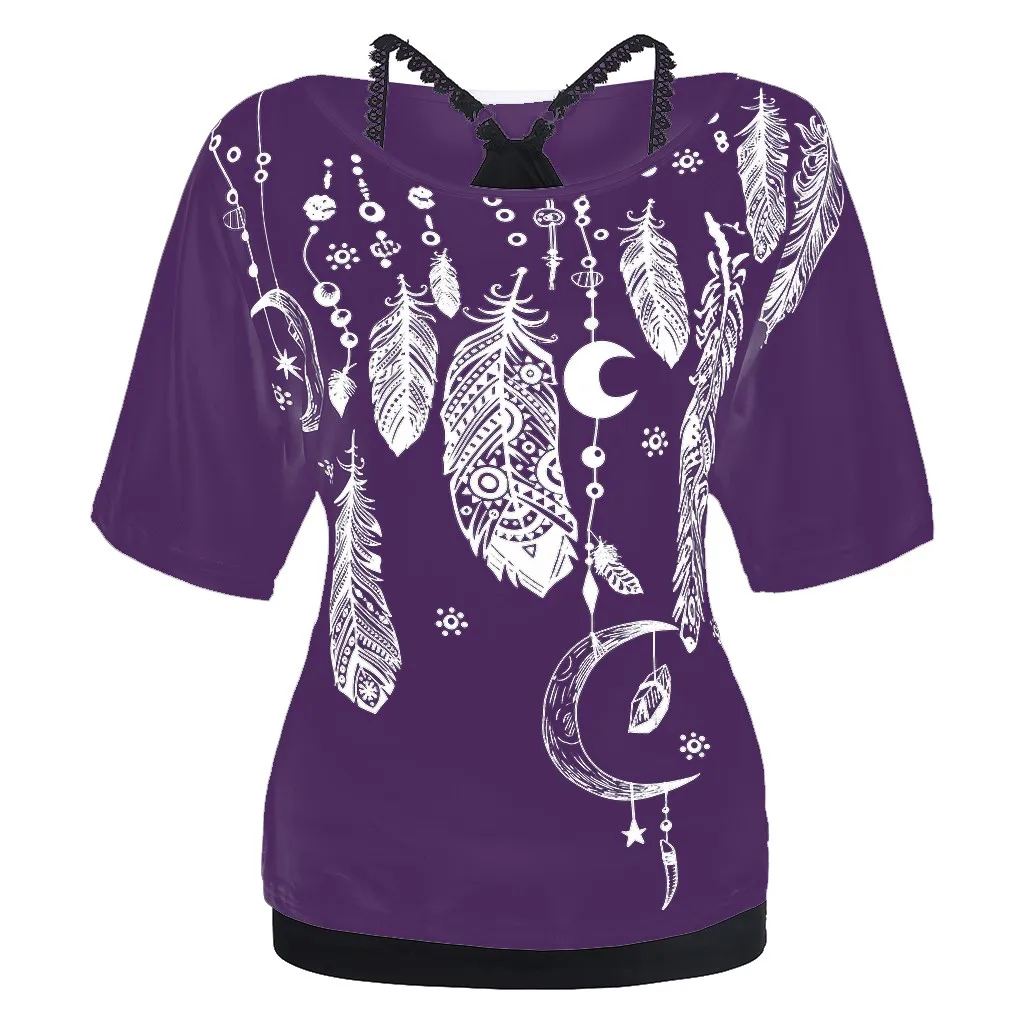SAGACE Women Fashion Casual round neck feather print Two-piece suit Short Sleeve summer Floral V-Neck sexy T shirt hot July 11
SAGACE Women Fashion Casual round neck feather print Two-piece suit Short Sleeve summer Floral V-Neck sexy T shirt hot July 11