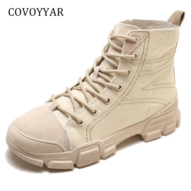 

COVOYYAR Ankle Martin Boots Women 2018 Desert Combat Military Boots High Top Women Sneakers Lace Up Platform Casual Shoes WBS814