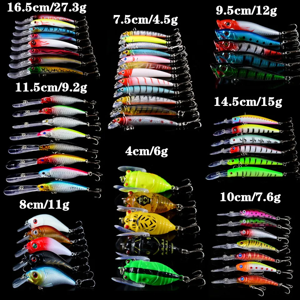 56pcs/lot Fishing Lures Set Mixed 8 Models Hard Baits High Quality Fishing Wobblers 56 Colors Lifelike Fake Fish Bait Wholesale.
56pcs/lot Fishing Lures Set Mixed 8 Models Hard Baits High Quality Fishing Wobblers 56 Colors Lifelike Fake Fish Bait Wholesale.