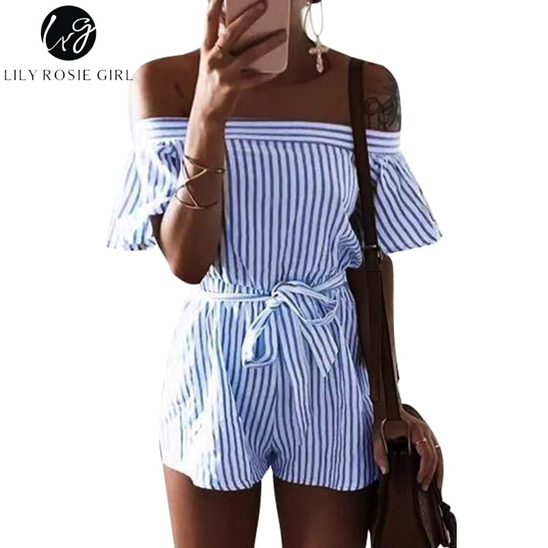 Lily Rosie Girl Off Shoulder Women Summer Sky Blue Sashes Plaid Rompers Casual Short Sleeve Combinaison Femme Playsuits Overalls
Lily Rosie Girl Off Shoulder Women Summer Sky Blue Sashes Plaid Rompers Casual Short Sleeve Combinaison Femme Playsuits Overalls