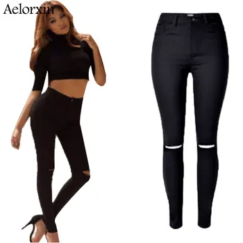 2019 High Quality Women High Waist Stretch Ripped Knees Jeans Skinny Denim Jean Pants Woman Black
2019 High Quality Women High Waist Stretch Ripped Knees Jeans Skinny Denim Jean Pants Woman Black