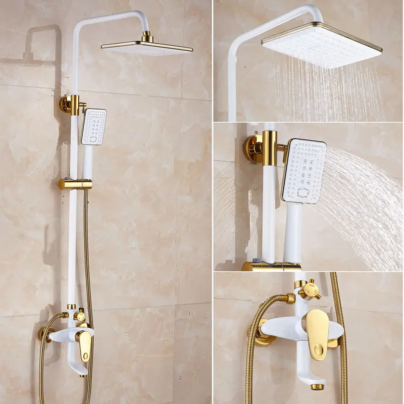 Golden and white bathroom shower faucet retro luxury shower brass mixer tap adjustable 0101
Golden and white bathroom shower faucet retro luxury shower brass mixer tap adjustable 0101