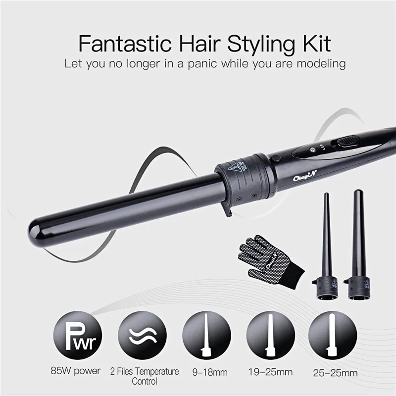 CkeyiN 3in1 Multifunction Interchangeable Hair Curlers Kit Tourmaline Ceramic Hair Curling Iron Wand roller With Resistant Glove
CkeyiN 3in1 Multifunction Interchangeable Hair Curlers Kit Tourmaline Ceramic Hair Curling Iron Wand roller With Resistant Glove